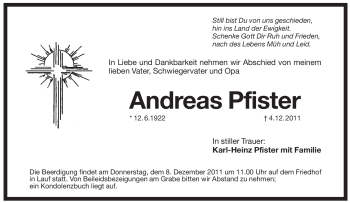 Traueranzeige von Andreas Pfister von Pegnitz-Zeitung